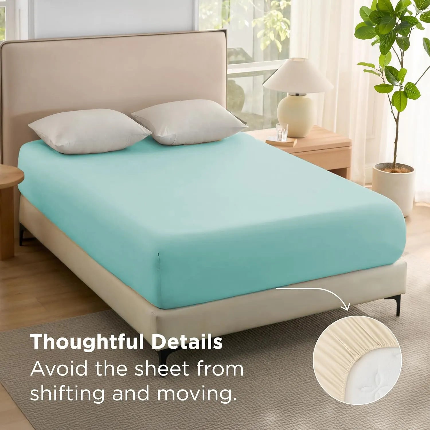 2000TC Hotel Quality Fitted Sheets - 2 Piece Fitted Sheets  -Breathable Bedding - Wrinkle, Fade, Stain Resistant- 16inch/40cm Deep Pocket Fitted Bed Sheets-Wrinkle and Fade Resistant,(Ice blue,Queen) - Image 4
