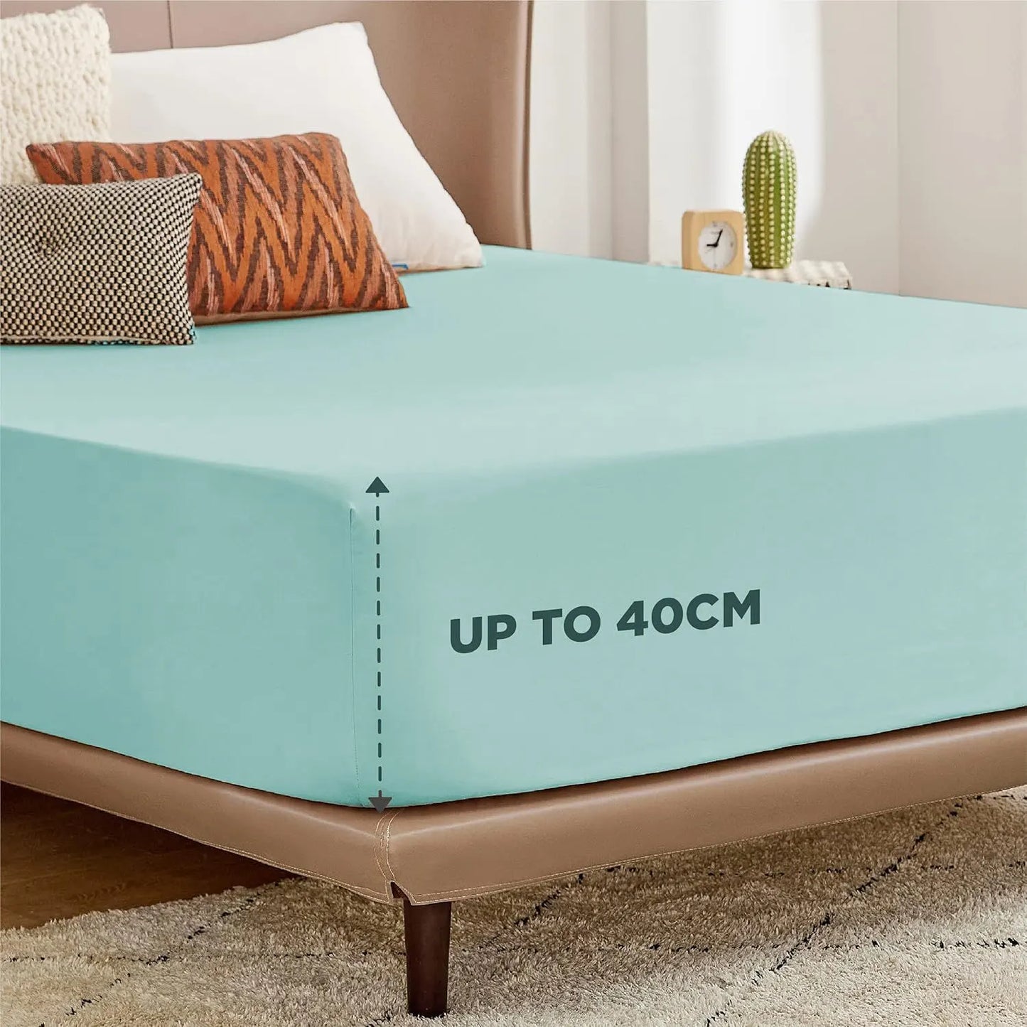 2000TC Hotel Quality Fitted Sheets - 2 Piece Fitted Sheets  -Breathable Bedding - Wrinkle, Fade, Stain Resistant- 16inch/40cm Deep Pocket Fitted Bed Sheets-Wrinkle and Fade Resistant,(Ice blue,Queen) - Image 5