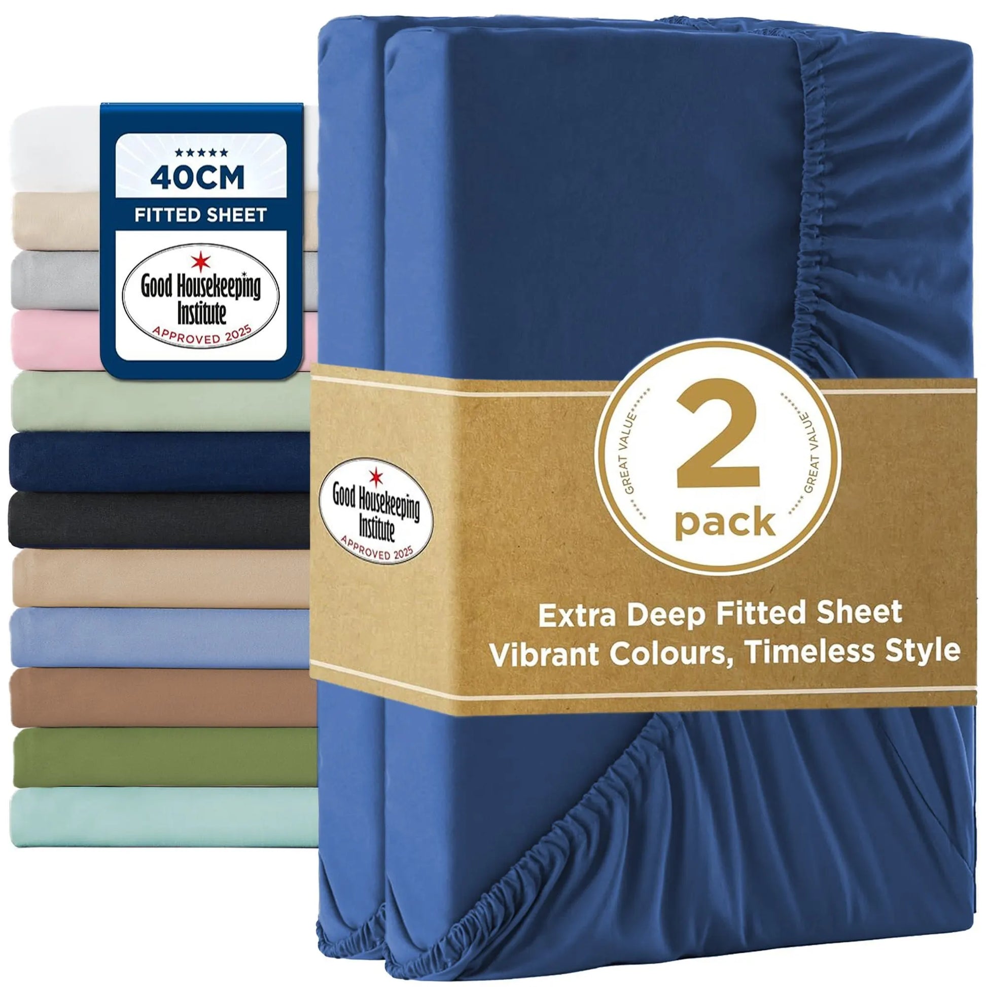 2000TC Hotel Quality Fitted Sheets - 2 Piece Fitted Sheets  -Breathable Bedding - Wrinkle, Fade, Stain Resistant- 16inch/40cm Deep Pocket Fitted Bed Sheets-Wrinkle and Fade Resistant,(Royal blue,Queen)