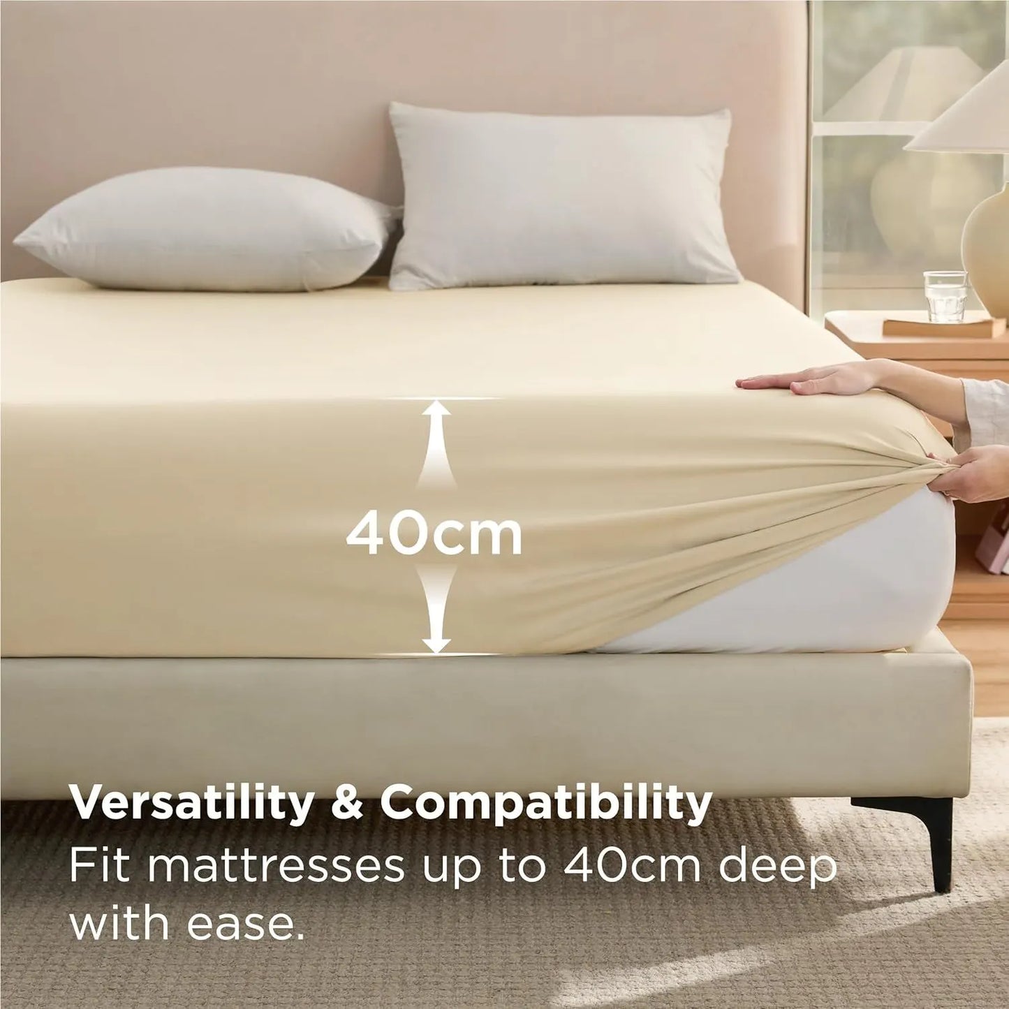 2000TC Hotel Quality Fitted Sheets - 2 Piece Fitted Sheets  -Breathable Bedding - Wrinkle, Fade, Stain Resistant- 16inch/40cm Deep Pocket Fitted Bed Sheets-Wrinkle and Fade Resistant,(Cream White,Queen) - Image 3