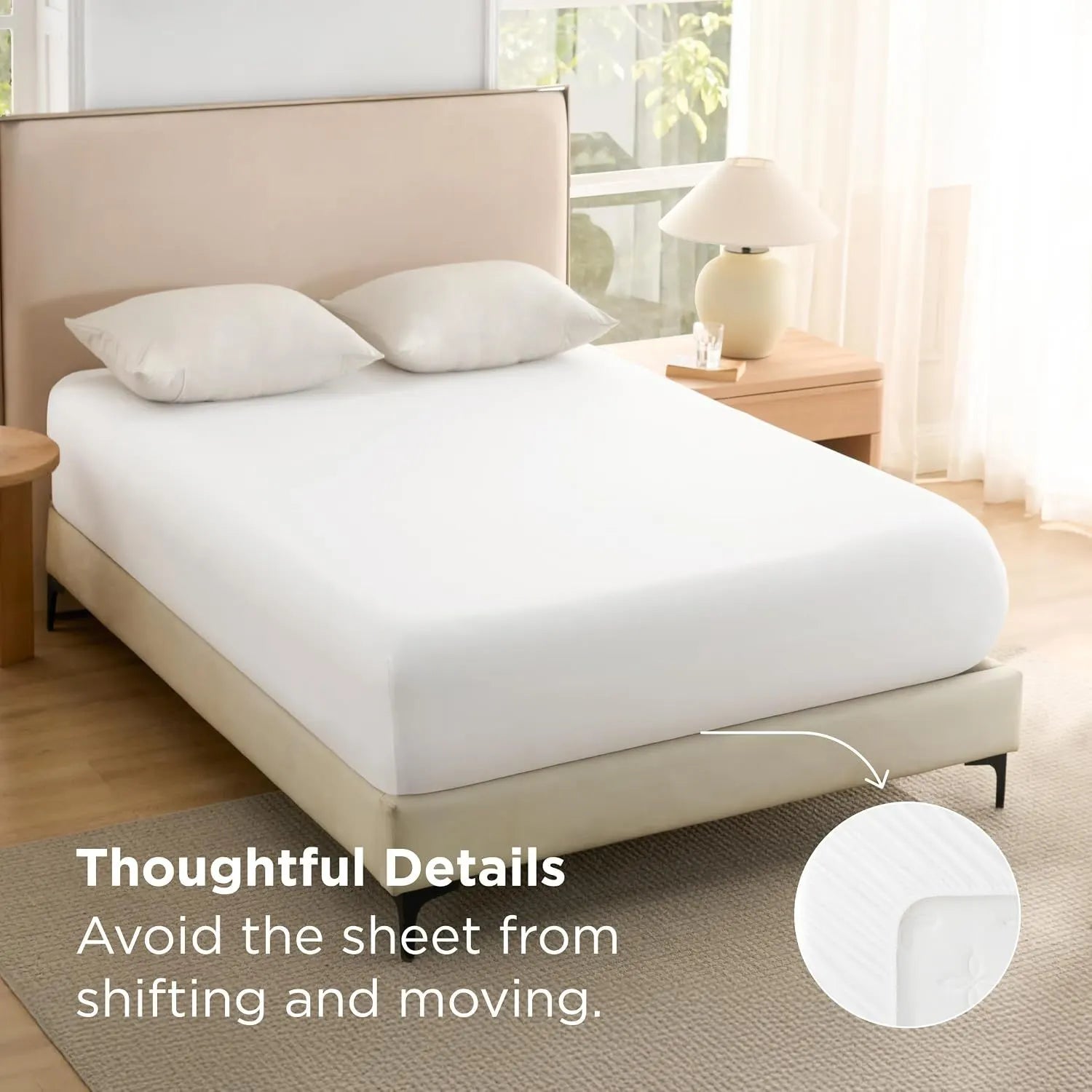 2000TC Hotel Quality Fitted Sheets - 2 Piece Fitted Sheets  -Breathable Bedding - Wrinkle, Fade, Stain Resistant- 16inch/40cm Deep Pocket Fitted Bed Sheets-Wrinkle and Fade Resistant,(White,Single) - Image 4