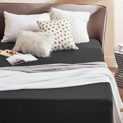 2000TC Hotel Quality Fitted Sheets - 2 Piece Fitted Sheets  -Breathable Bedding - Wrinkle, Fade, Stain Resistant- 16inch/40cm Deep Pocket Fitted Bed Sheets-Wrinkle and Fade Resistant,(Black,Single) - Image 2