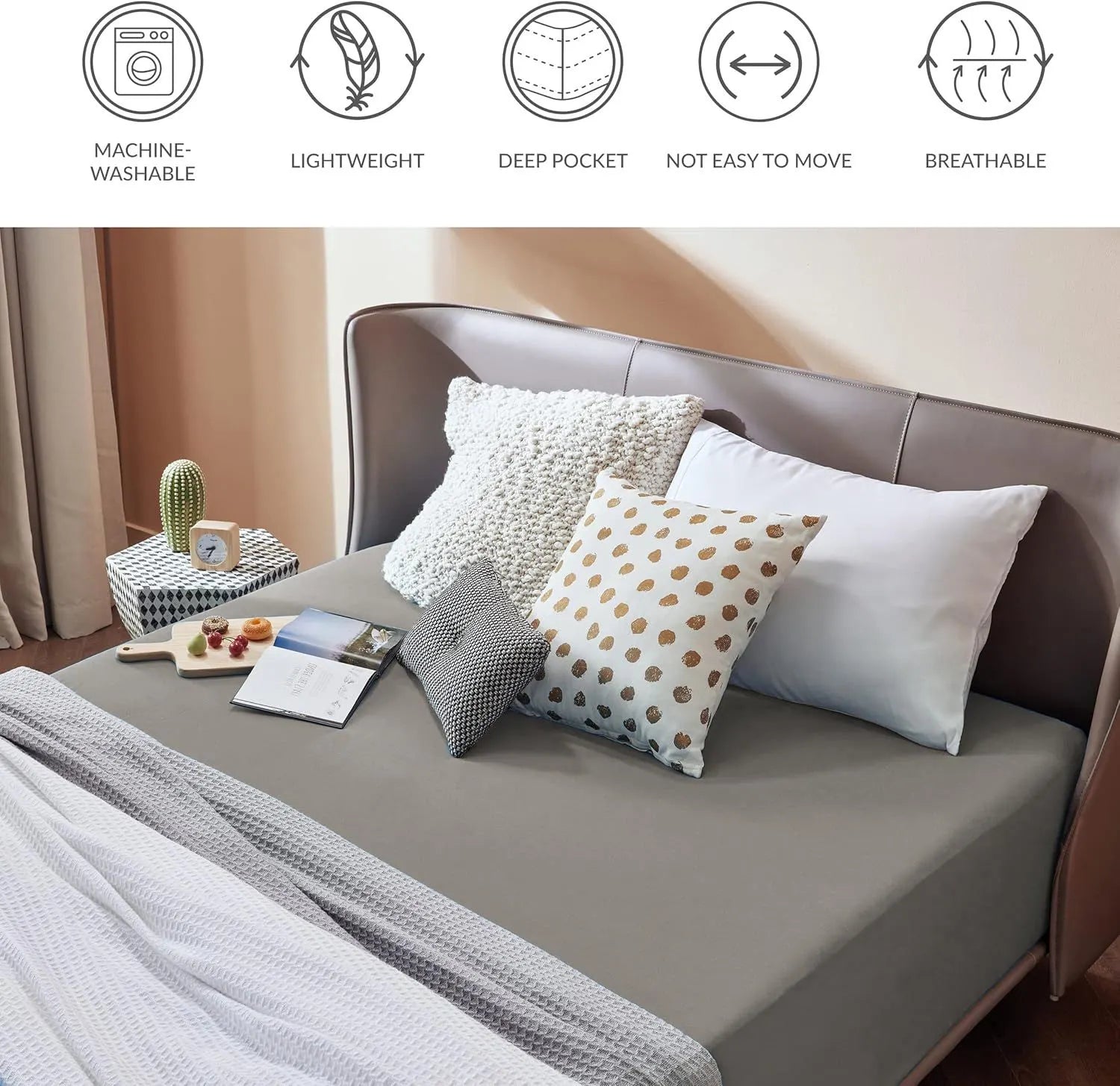 2000TC Hotel Quality Fitted Sheets - 2 Piece Fitted Sheets  -Breathable Bedding - Wrinkle, Fade, Stain Resistant- 16inch/40cm Deep Pocket Fitted Bed Sheets-Wrinkle and Fade Resistant,(Grey,Single) - Image 6