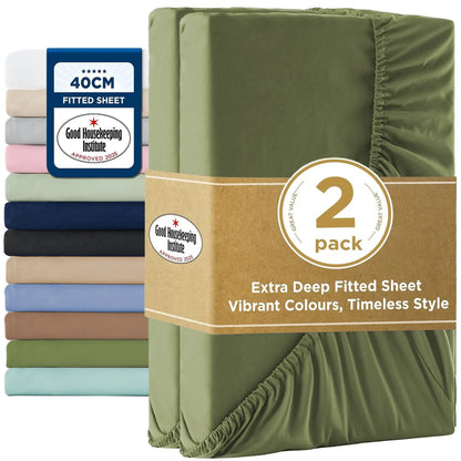 2000TC Hotel Quality Fitted Sheets - 2 Piece Fitted Sheets  -Breathable Bedding - Wrinkle, Fade, Stain Resistant- 16inch/40cm Deep Pocket Fitted Bed Sheets-Wrinkle and Fade Resistant,(Olive green,Single)