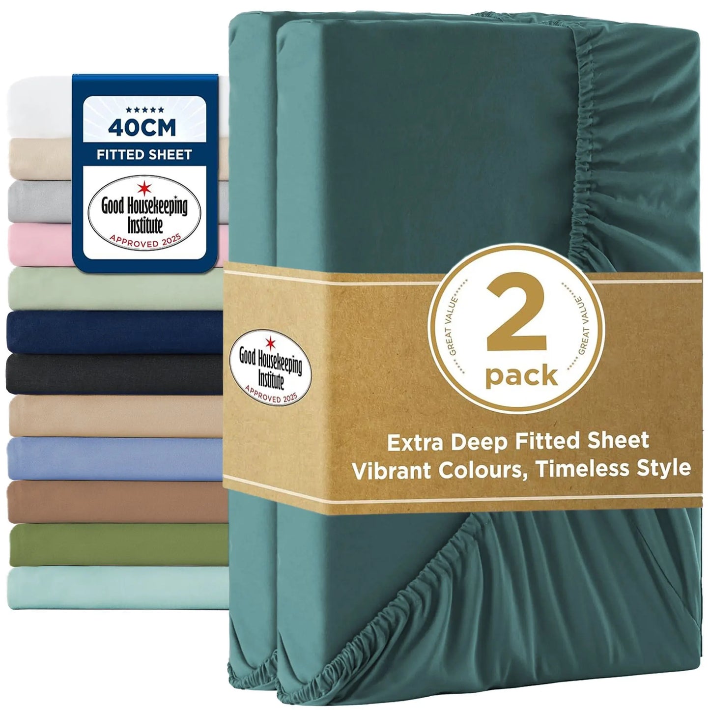 2000TC Hotel Quality Fitted Sheets - 2 Piece Fitted Sheets  -Breathable Bedding - Wrinkle, Fade, Stain Resistant- 16inch/40cm Deep Pocket Fitted Bed Sheets-Wrinkle and Fade Resistant,(Biscay blue,Single)