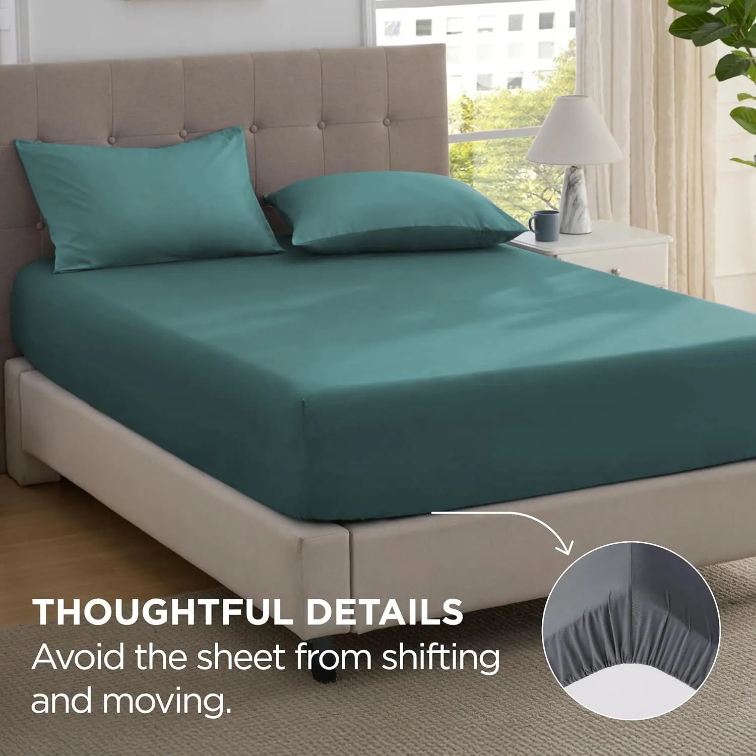 2000TC Hotel Quality Fitted Sheets - 2 Piece Fitted Sheets  -Breathable Bedding - Wrinkle, Fade, Stain Resistant- 16inch/40cm Deep Pocket Fitted Bed Sheets-Wrinkle and Fade Resistant,(Biscay blue,Single) - Image 4