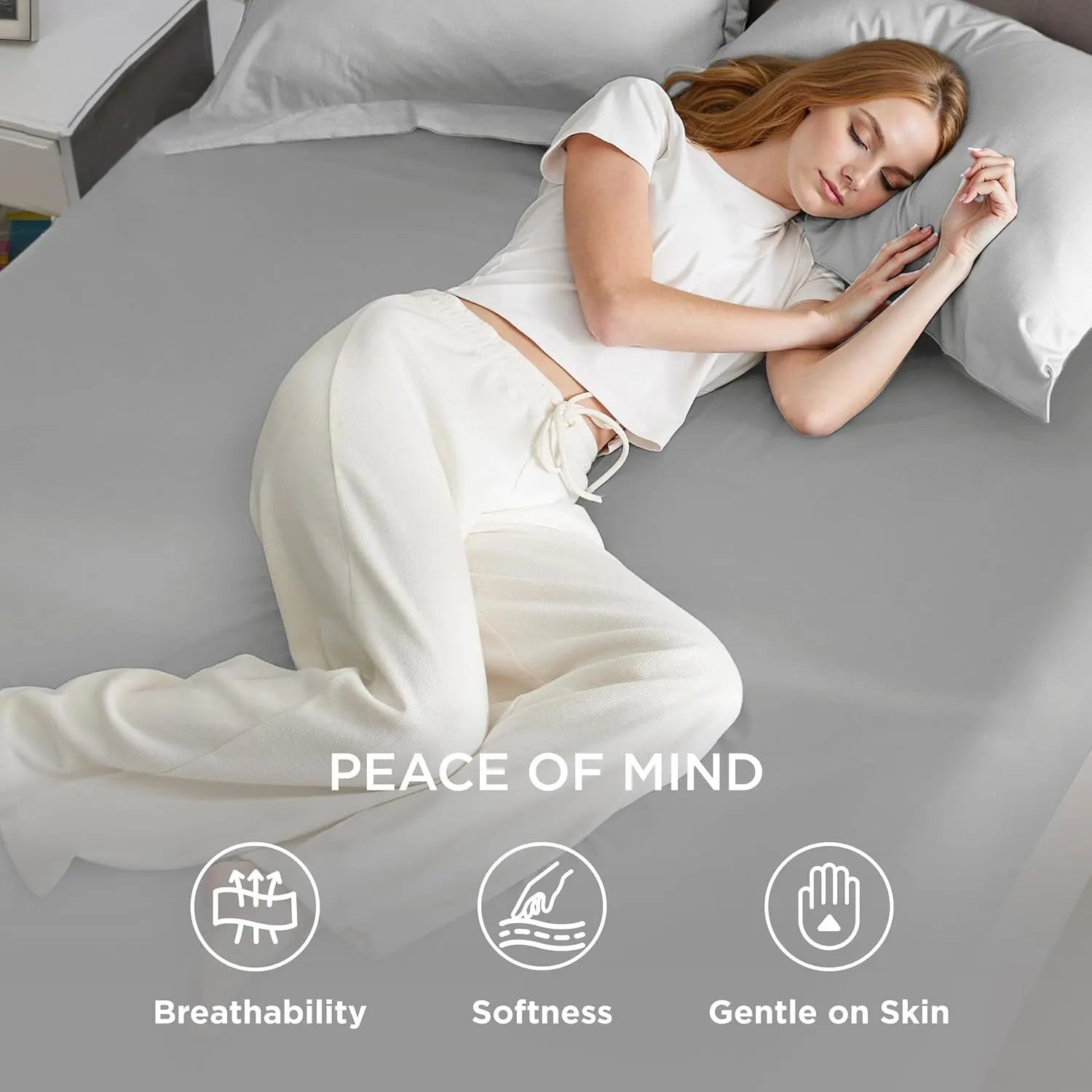 2000TC Hotel Quality Fitted Sheets - 2 Piece Fitted Sheets  -Breathable Bedding - Wrinkle, Fade, Stain Resistant- 16inch/40cm Deep Pocket Fitted Bed Sheets-Wrinkle and Fade Resistant,(Silver-gray,Single) - Image 2