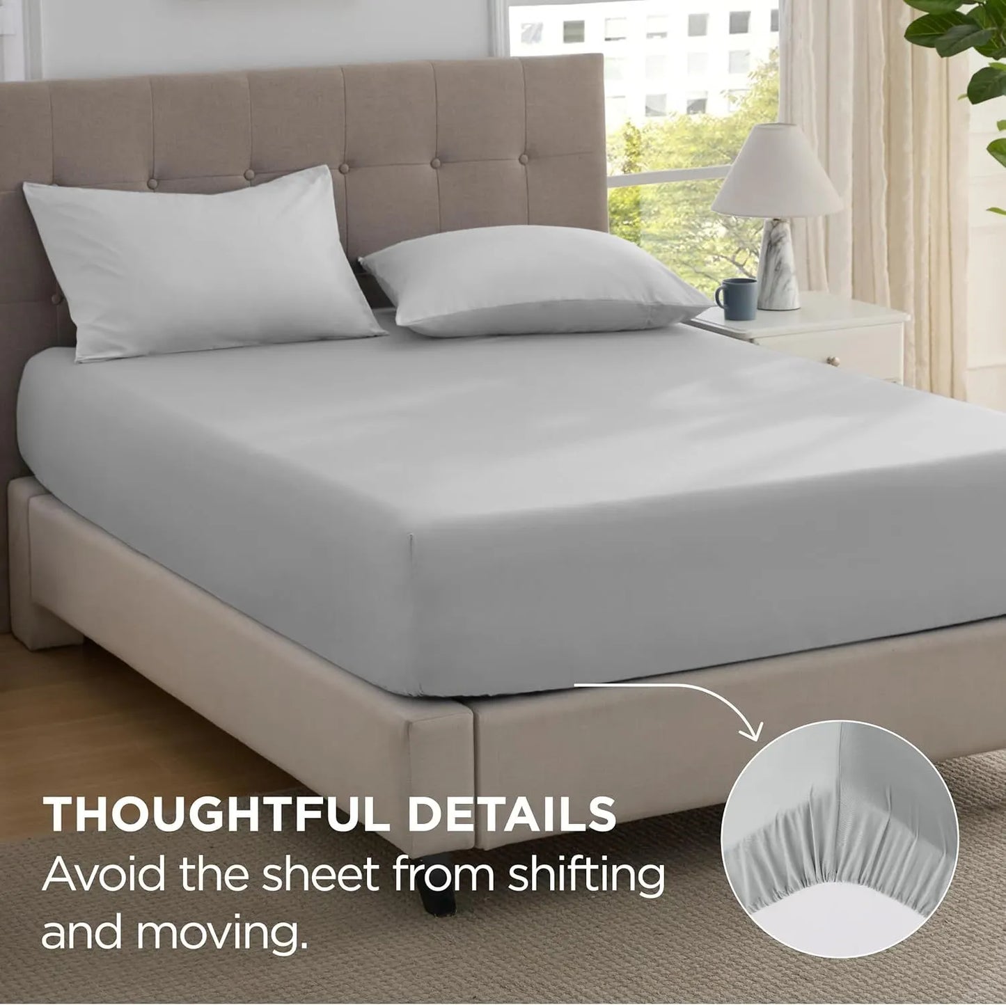 2000TC Hotel Quality Fitted Sheets - 2 Piece Fitted Sheets  -Breathable Bedding - Wrinkle, Fade, Stain Resistant- 16inch/40cm Deep Pocket Fitted Bed Sheets-Wrinkle and Fade Resistant,(Silver-gray,Single) - Image 4