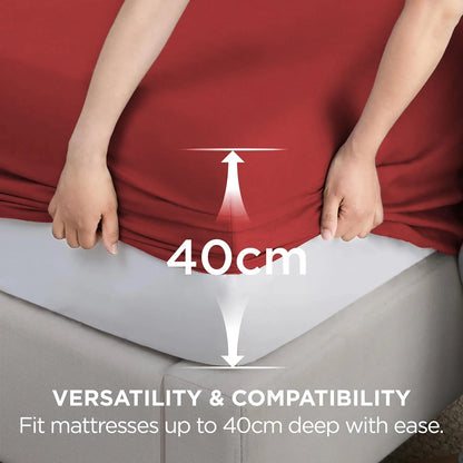 2000TC Hotel Quality Fitted Sheets - 2 Piece Fitted Sheets  -Breathable Bedding - Wrinkle, Fade, Stain Resistant- 16inch/40cm Deep Pocket Fitted Bed Sheets-Wrinkle and Fade Resistant,(Red,Super King) - Image 3