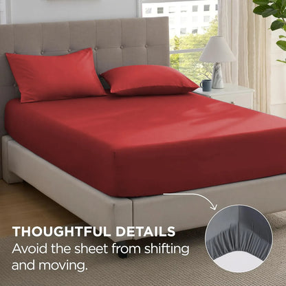 2000TC Hotel Quality Fitted Sheets - 2 Piece Fitted Sheets  -Breathable Bedding - Wrinkle, Fade, Stain Resistant- 16inch/40cm Deep Pocket Fitted Bed Sheets-Wrinkle and Fade Resistant,(Red,Super King) - Image 4