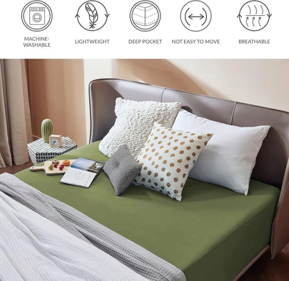 2000TC Hotel Quality Fitted Sheets - 2 Piece Fitted Sheets  -Breathable Bedding - Wrinkle, Fade, Stain Resistant- 16inch/40cm Deep Pocket Fitted Bed Sheets-Wrinkle and Fade Resistant,(Olive green,Super King) - Image 6