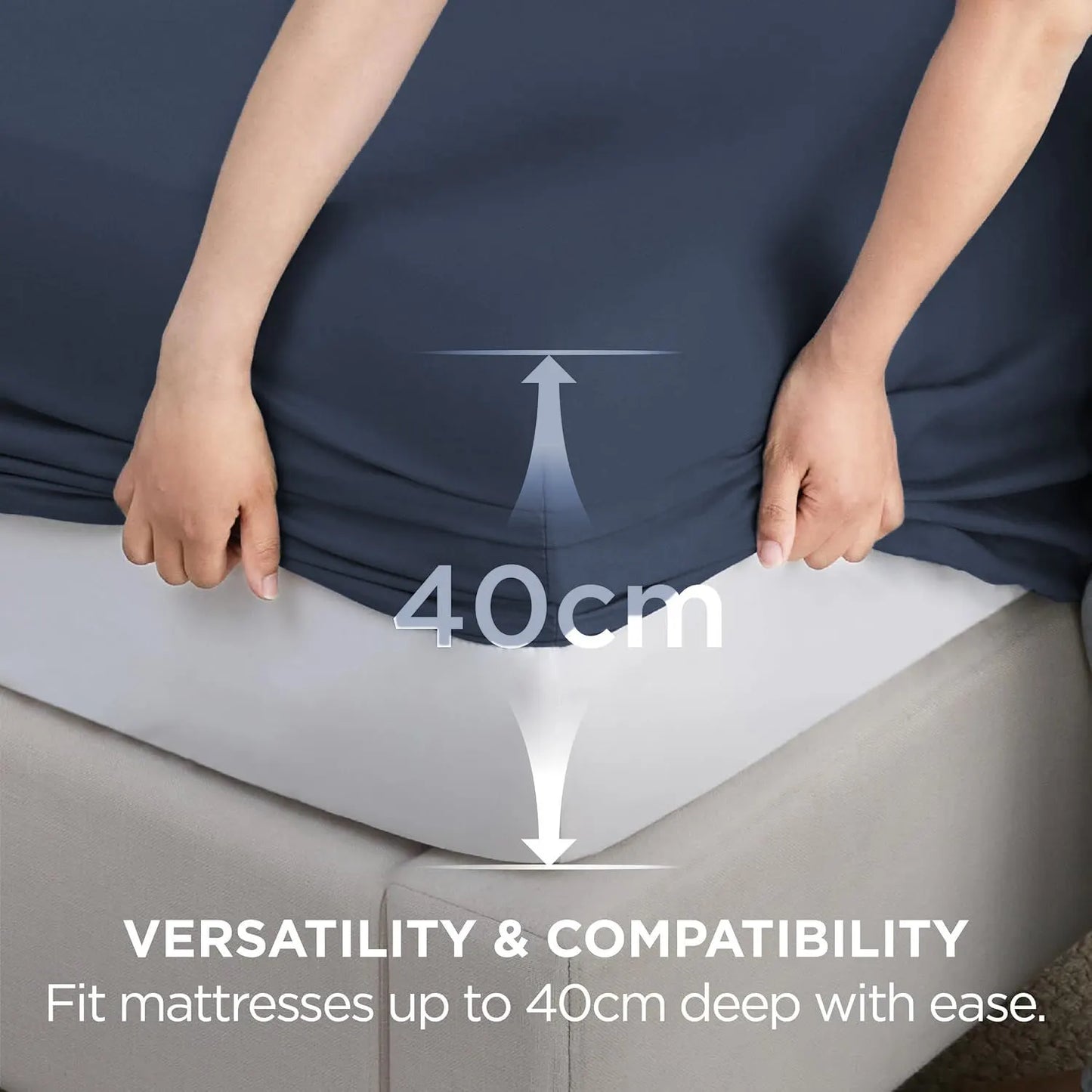 2000TC Hotel Quality Fitted Sheets - 2 Piece Fitted Sheets  -Breathable Bedding - Wrinkle, Fade, Stain Resistant- 16inch/40cm Deep Pocket Fitted Bed Sheets-Wrinkle and Fade Resistant,(Navy,Super King) - Image 3