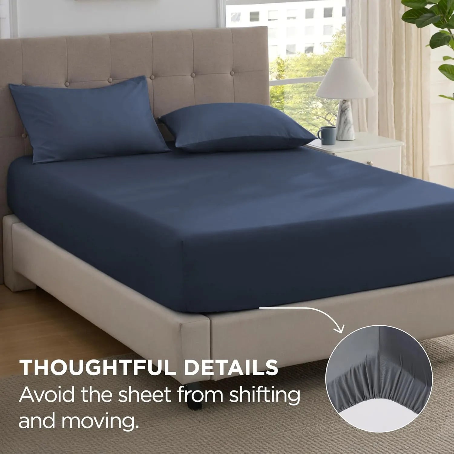 2000TC Hotel Quality Fitted Sheets - 2 Piece Fitted Sheets  -Breathable Bedding - Wrinkle, Fade, Stain Resistant- 16inch/40cm Deep Pocket Fitted Bed Sheets-Wrinkle and Fade Resistant,(Navy,Super King) - Image 4