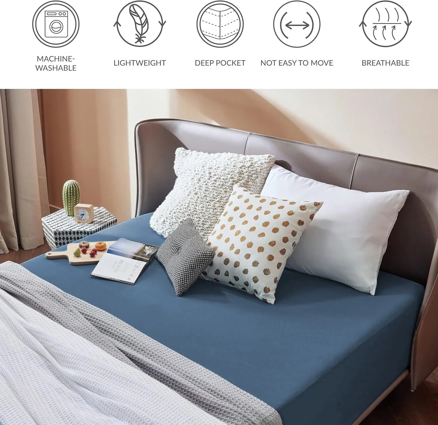 2000TC Hotel Quality Fitted Sheets - 2 Piece Fitted Sheets  -Breathable Bedding - Wrinkle, Fade, Stain Resistant- 16inch/40cm Deep Pocket Fitted Bed Sheets-Wrinkle and Fade Resistant,(Navy,Super King) - Image 6
