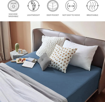 2000TC Hotel Quality Fitted Sheets - 2 Piece Fitted Sheets  -Breathable Bedding - Wrinkle, Fade, Stain Resistant- 16inch/40cm Deep Pocket Fitted Bed Sheets-Wrinkle and Fade Resistant,(Navy,Super King) - Image 6