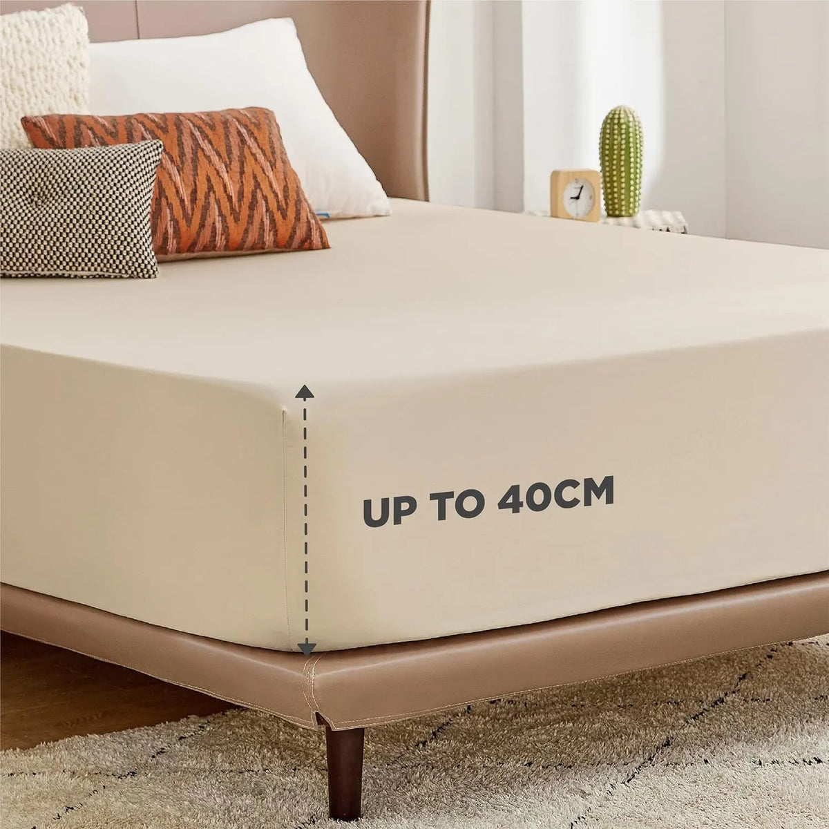 2000TC Hotel Quality Fitted Sheets - 2 Piece Fitted Sheets  -Breathable Bedding - Wrinkle, Fade, Stain Resistant- 16inch/40cm Deep Pocket Fitted Bed Sheets-Wrinkle and Fade Resistant,(Cream White,Super King) - Image 5