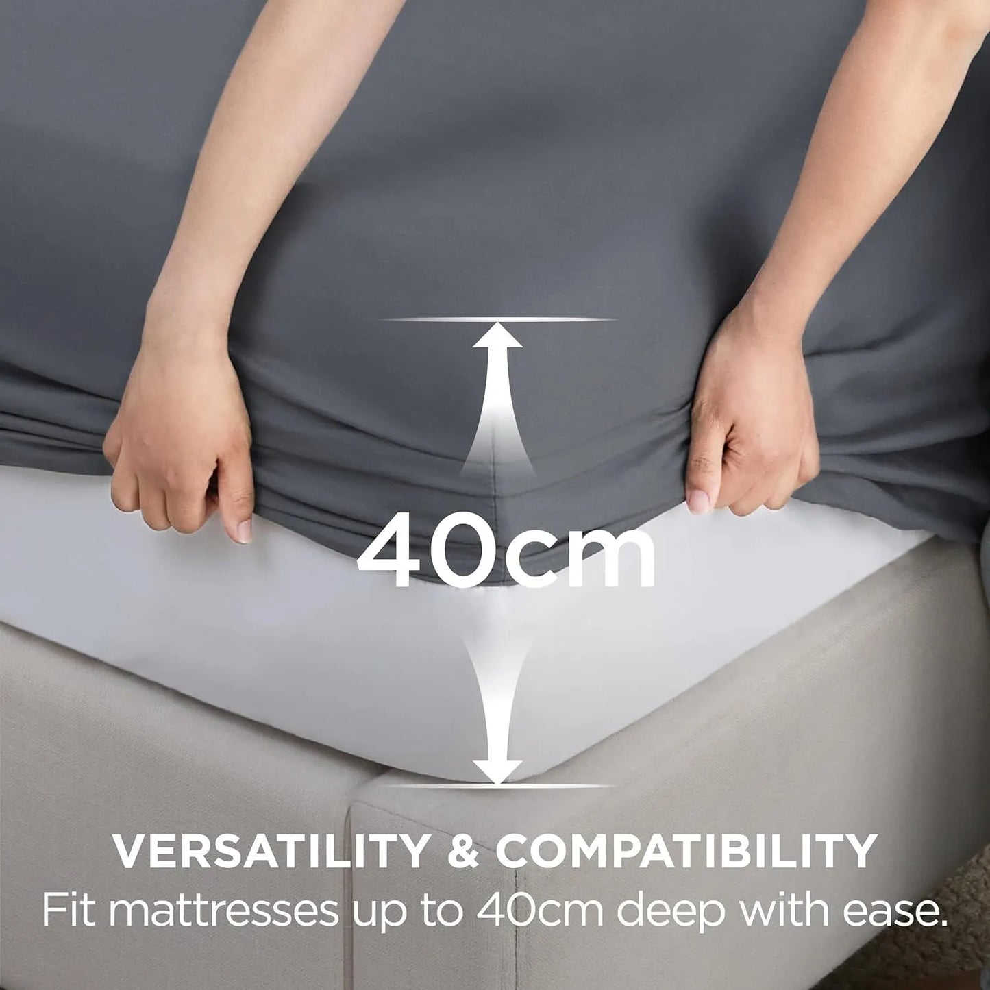 2000TC Hotel Quality Fitted Sheets - 2 Piece Fitted Sheets  -Breathable Bedding - Wrinkle, Fade, Stain Resistant- 16inch/40cm Deep Pocket Fitted Bed Sheets-Wrinkle and Fade Resistant,(Dark gray,Super King) - Image 3
