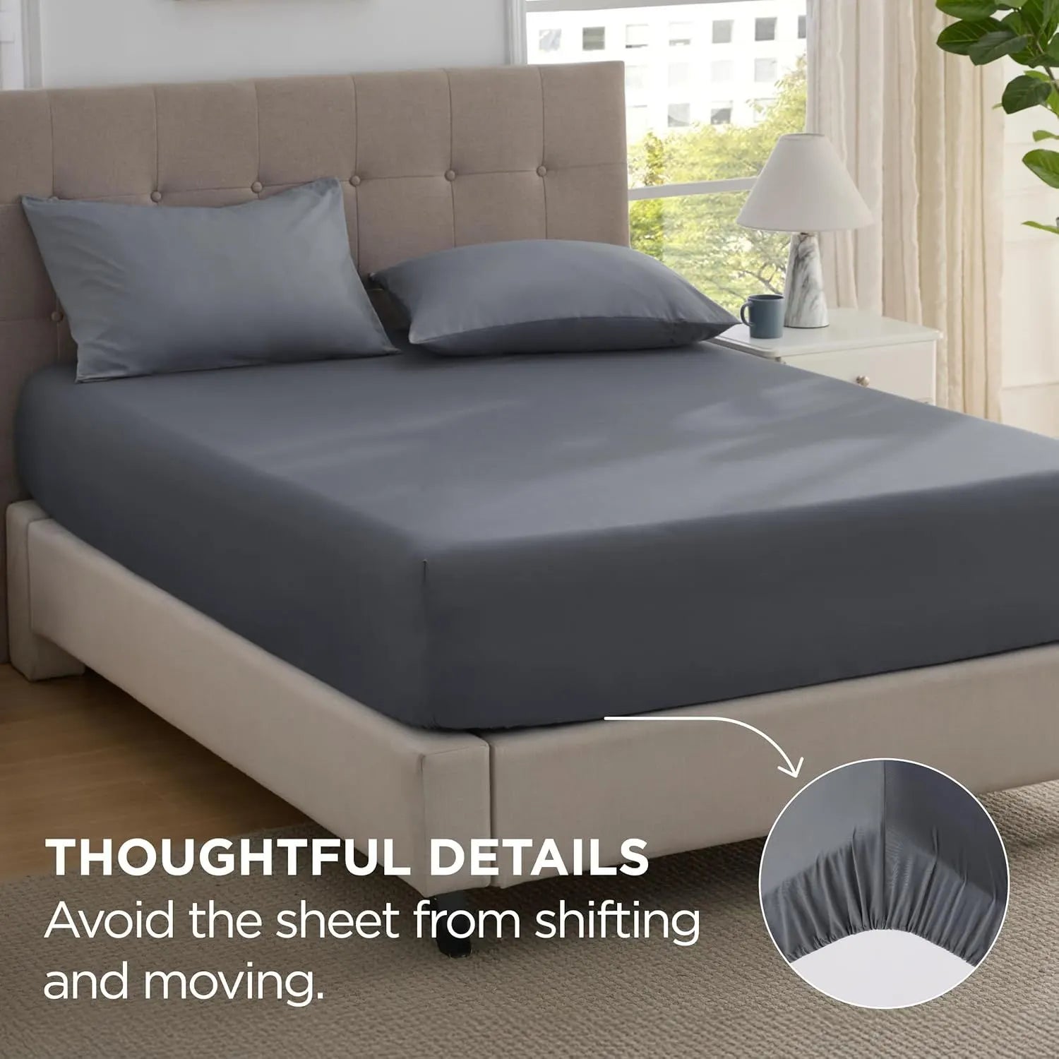 2000TC Hotel Quality Fitted Sheets - 2 Piece Fitted Sheets  -Breathable Bedding - Wrinkle, Fade, Stain Resistant- 16inch/40cm Deep Pocket Fitted Bed Sheets-Wrinkle and Fade Resistant,(Dark gray,Super King) - Image 4