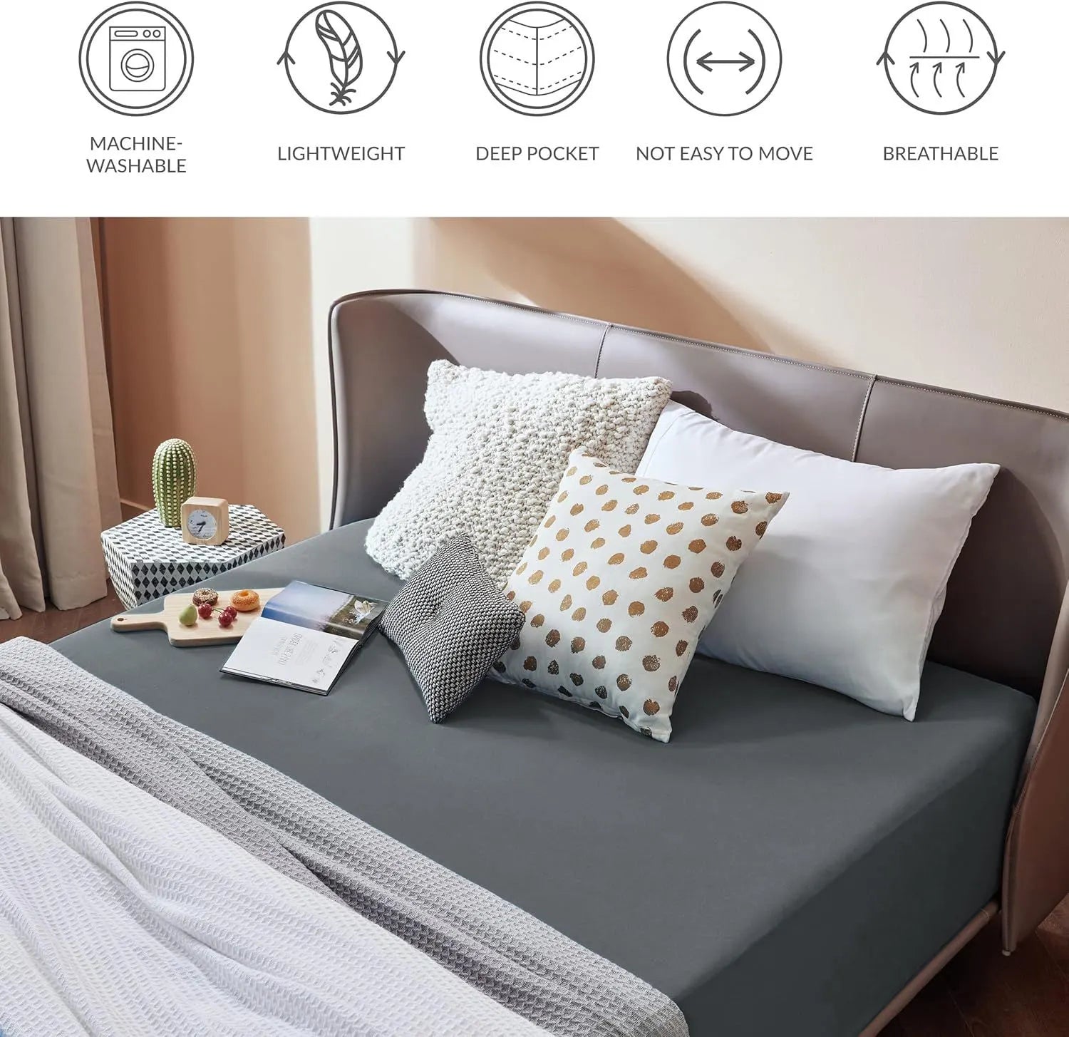 2000TC Hotel Quality Fitted Sheets - 2 Piece Fitted Sheets  -Breathable Bedding - Wrinkle, Fade, Stain Resistant- 16inch/40cm Deep Pocket Fitted Bed Sheets-Wrinkle and Fade Resistant,(Dark gray,Super King) - Image 6