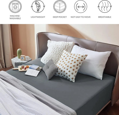 2000TC Hotel Quality Fitted Sheets - 2 Piece Fitted Sheets  -Breathable Bedding - Wrinkle, Fade, Stain Resistant- 16inch/40cm Deep Pocket Fitted Bed Sheets-Wrinkle and Fade Resistant,(Dark gray,Super King) - Image 6