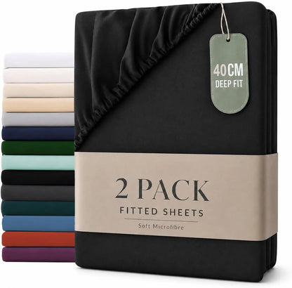 Hotel Quality Fitted sheets - 2 Piece Fitted sheets  -Breathable Bedding - Wrinkle, Fade, Stain Resistant- 26inch/40cm Deep Pocket Fitted Bed Sheet-Wrinkle and Fade Resistant,(Black,Double)