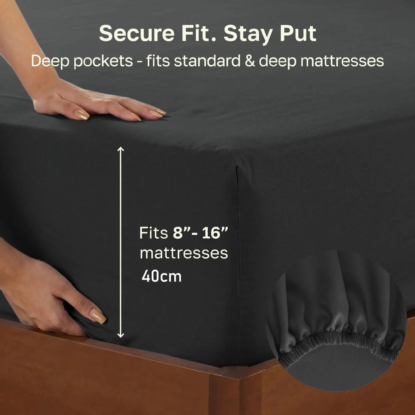 Hotel Quality Fitted sheets - 2 Piece Fitted sheets  -Breathable Bedding - Wrinkle, Fade, Stain Resistant- 26inch/40cm Deep Pocket Fitted Bed Sheet-Wrinkle and Fade Resistant,(Black,Double) - Image 2