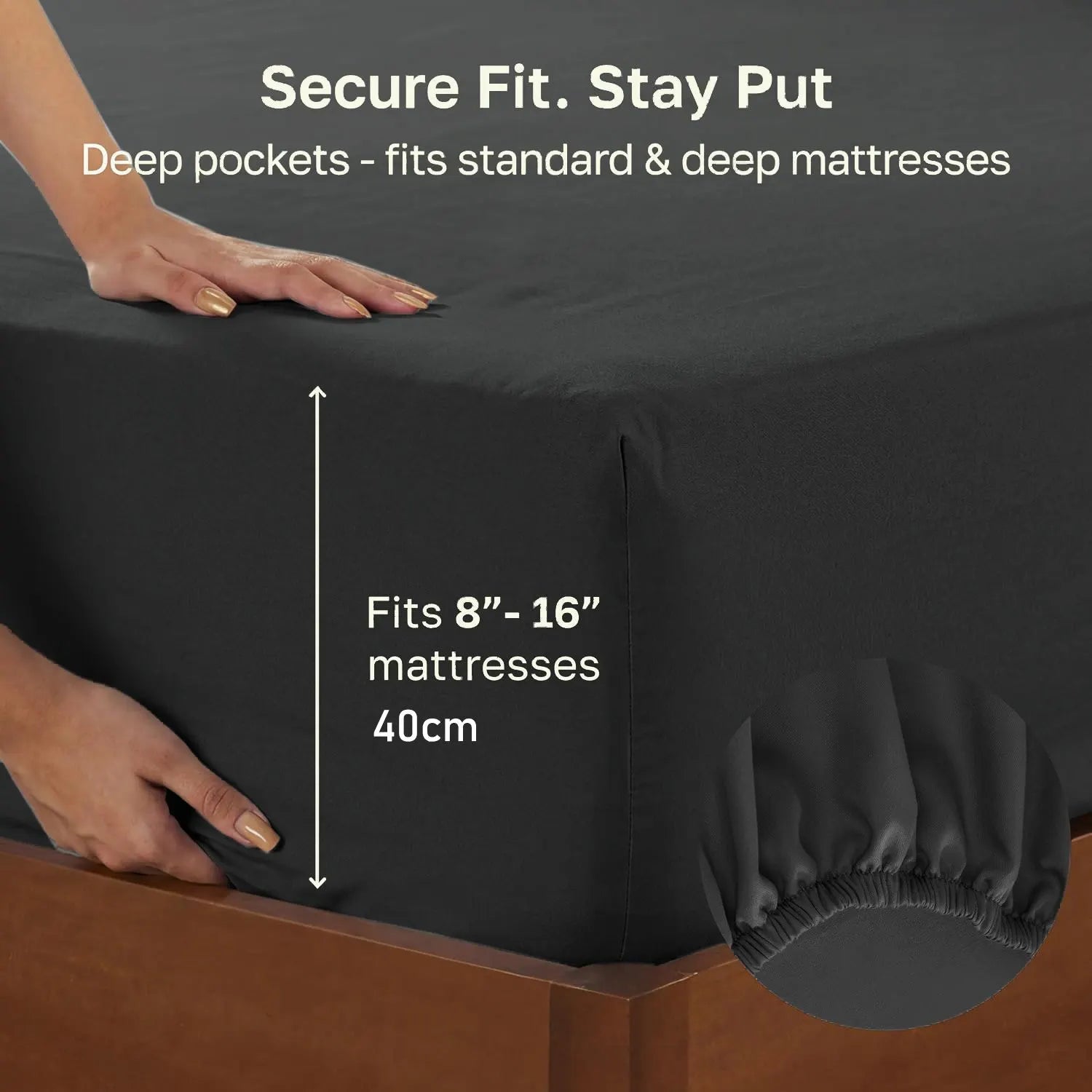 Hotel Quality Fitted sheets - 2 Piece Fitted sheets  -Breathable Bedding - Wrinkle, Fade, Stain Resistant- 26inch/40cm Deep Pocket Fitted Bed Sheet-Wrinkle and Fade Resistant,(Black,Double) - Image 2