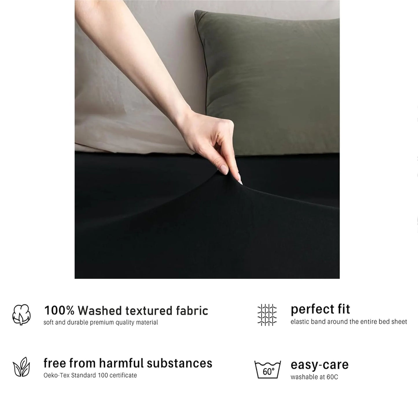 Hotel Quality Fitted sheets - 2 Piece Fitted sheets  -Breathable Bedding - Wrinkle, Fade, Stain Resistant- 26inch/40cm Deep Pocket Fitted Bed Sheet-Wrinkle and Fade Resistant,(Black,Double) - Image 5