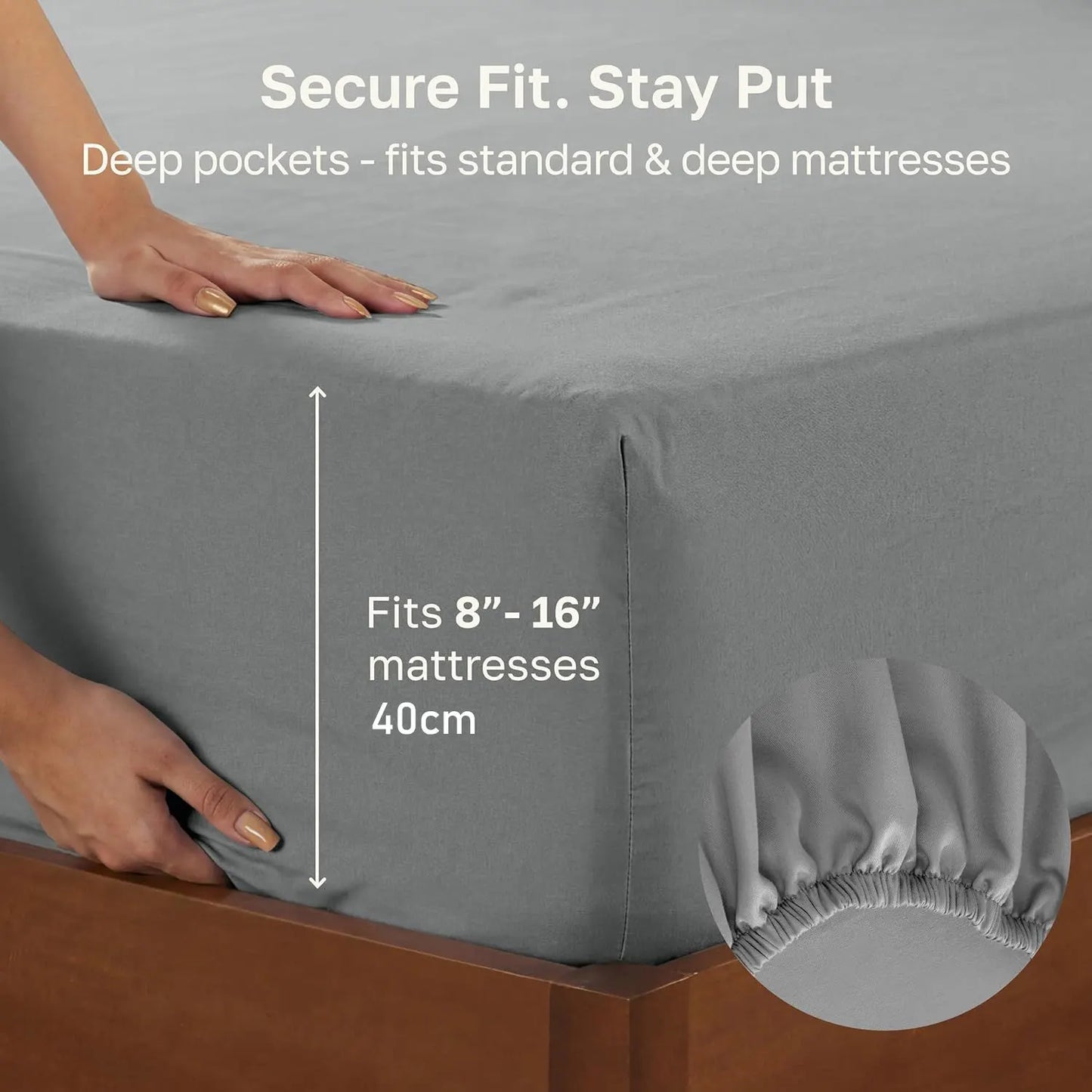 Hotel Quality Fitted sheets - 2 Piece Fitted sheets  -Breathable Bedding - Wrinkle, Fade, Stain Resistant- 26inch/40cm Deep Pocket Fitted Bed Sheet-Wrinkle and Fade Resistant,(Grey,Double) - Image 2