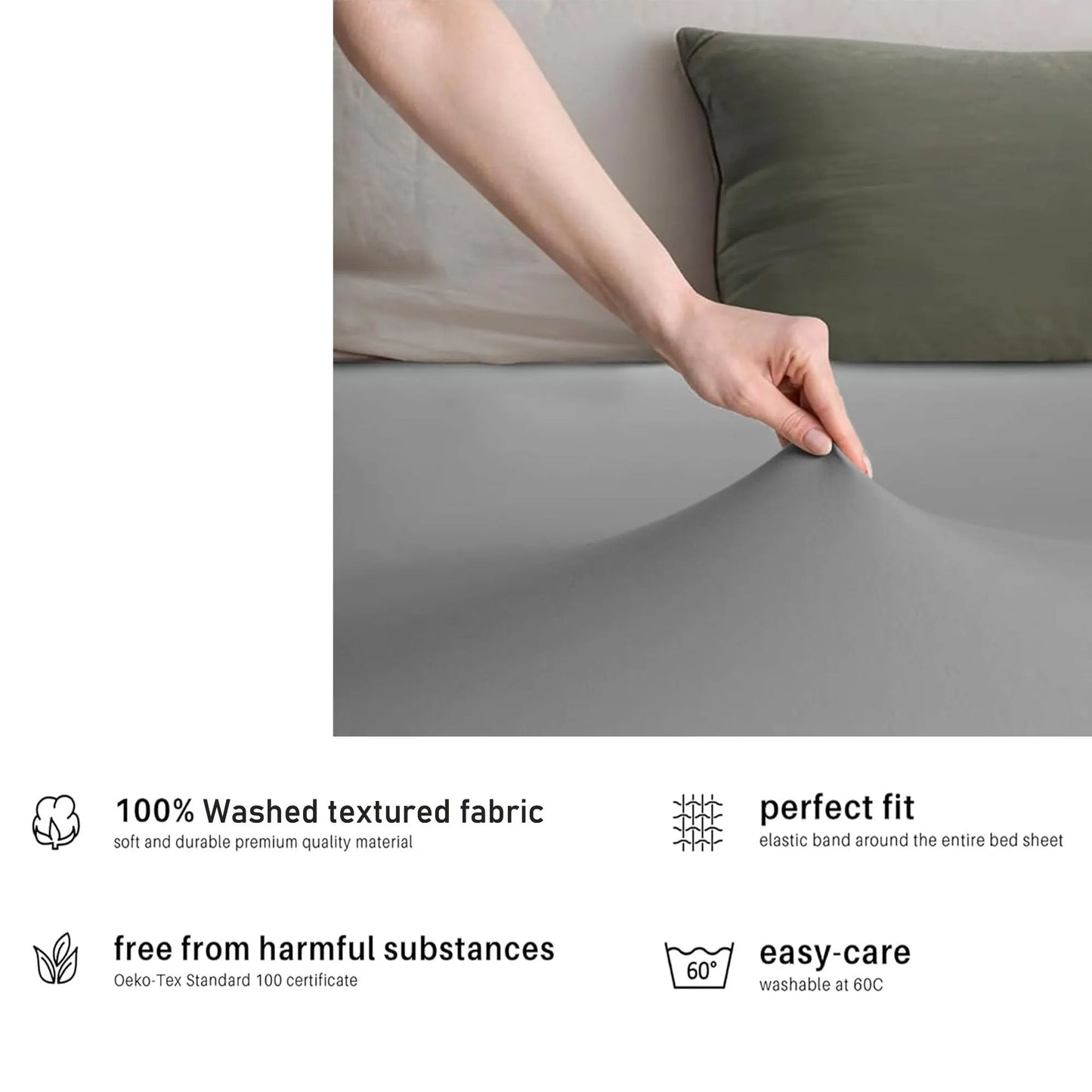 Hotel Quality Fitted sheets - 2 Piece Fitted sheets  -Breathable Bedding - Wrinkle, Fade, Stain Resistant- 26inch/40cm Deep Pocket Fitted Bed Sheet-Wrinkle and Fade Resistant,(Grey,Double) - Image 5