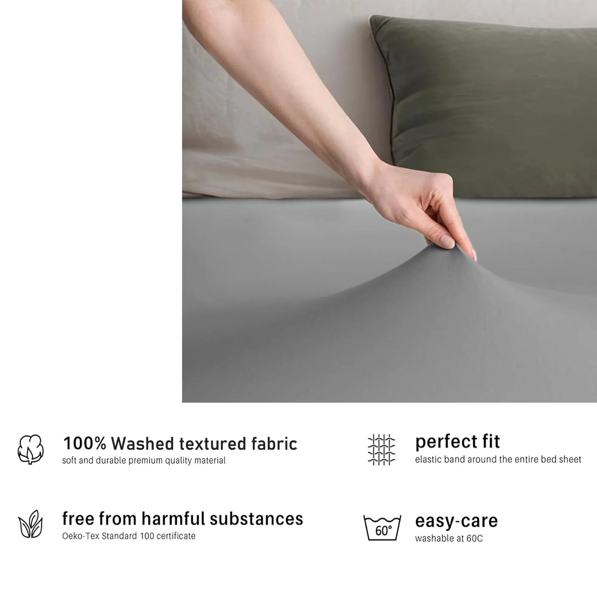 Hotel Quality Fitted sheets - 2 Piece Fitted sheets  -Breathable Bedding - Wrinkle, Fade, Stain Resistant- 26inch/40cm Deep Pocket Fitted Bed Sheet-Wrinkle and Fade Resistant,(Grey,Double) - Image 5