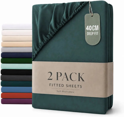 Hotel Quality Fitted sheets - 2 Piece Fitted sheets  -Breathable Bedding - Wrinkle, Fade, Stain Resistant- 26inch/40cm Deep Pocket Fitted Bed Sheet-Wrinkle and Fade Resistant,(Biscay blue,Double)