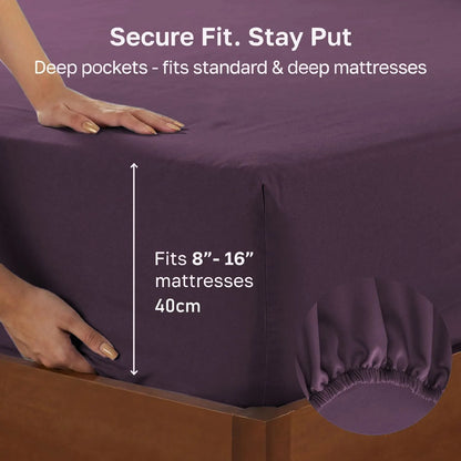 Hotel Quality Fitted sheets - 2 Piece Fitted sheets  -Breathable Bedding - Wrinkle, Fade, Stain Resistant- 26inch/40cm Deep Pocket Fitted Bed Sheet-Wrinkle and Fade Resistant,(Purple,Double) - Image 2