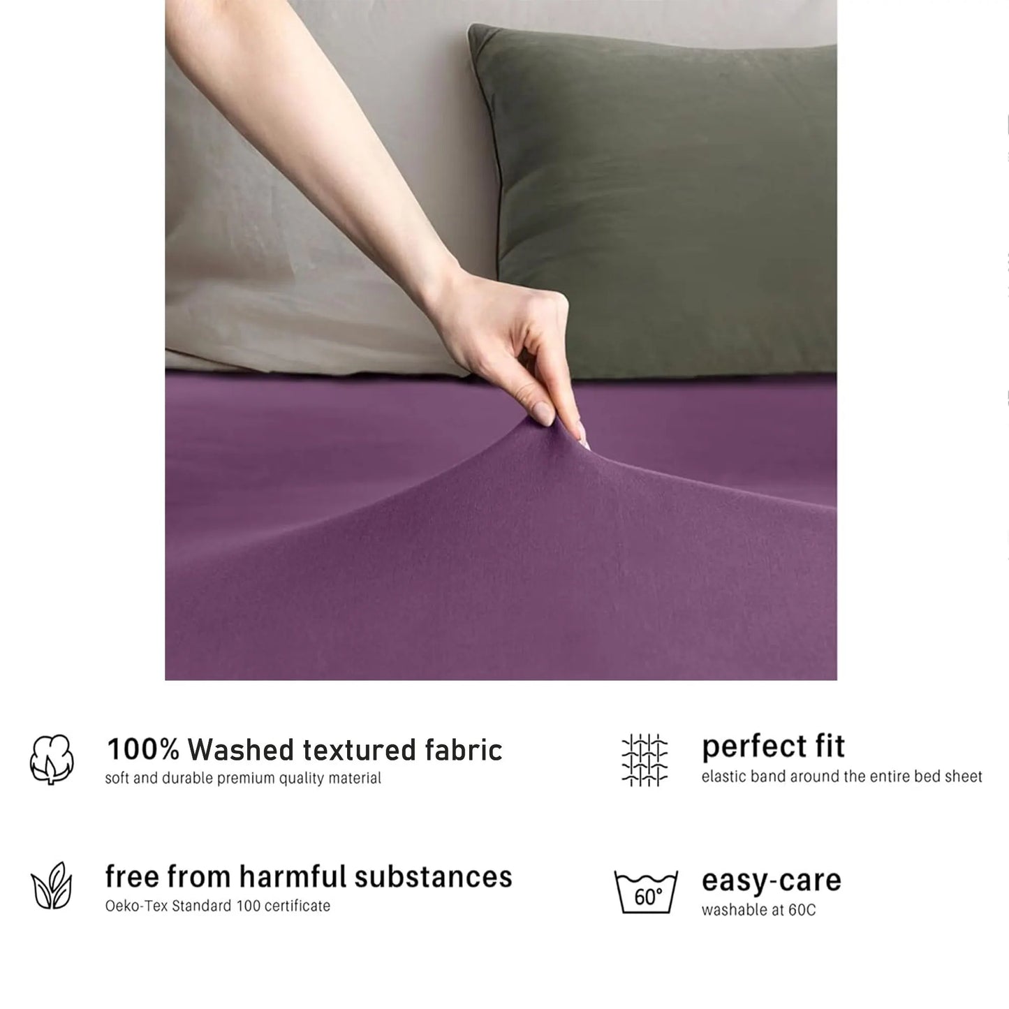 Hotel Quality Fitted sheets - 2 Piece Fitted sheets  -Breathable Bedding - Wrinkle, Fade, Stain Resistant- 26inch/40cm Deep Pocket Fitted Bed Sheet-Wrinkle and Fade Resistant,(Purple,Double) - Image 5