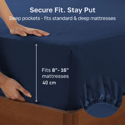 Hotel Quality Fitted sheets - 2 Piece Fitted sheets  -Breathable Bedding - Wrinkle, Fade, Stain Resistant- 26inch/40cm Deep Pocket Fitted Bed Sheet-Wrinkle and Fade Resistant,(Navy,King) - Image 2