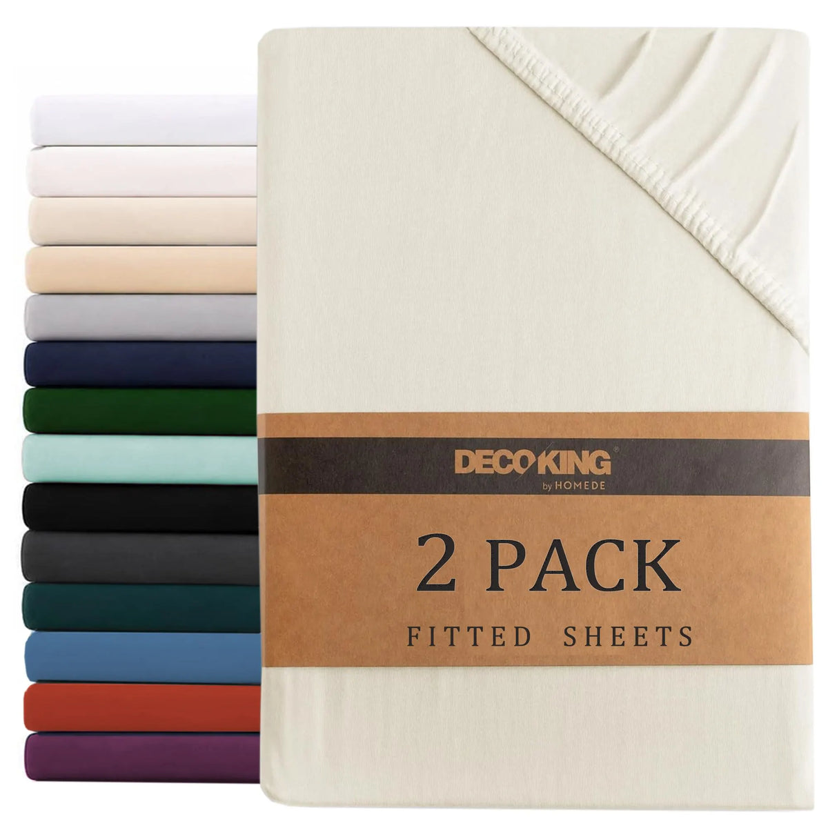 Hotel Quality Fitted sheets - 2 Piece Fitted sheets  -Breathable Bedding - Wrinkle, Fade, Stain Resistant- 26inch/40cm Deep Pocket Fitted Bed Sheet-Wrinkle and Fade Resistant,(Cream White,King)
