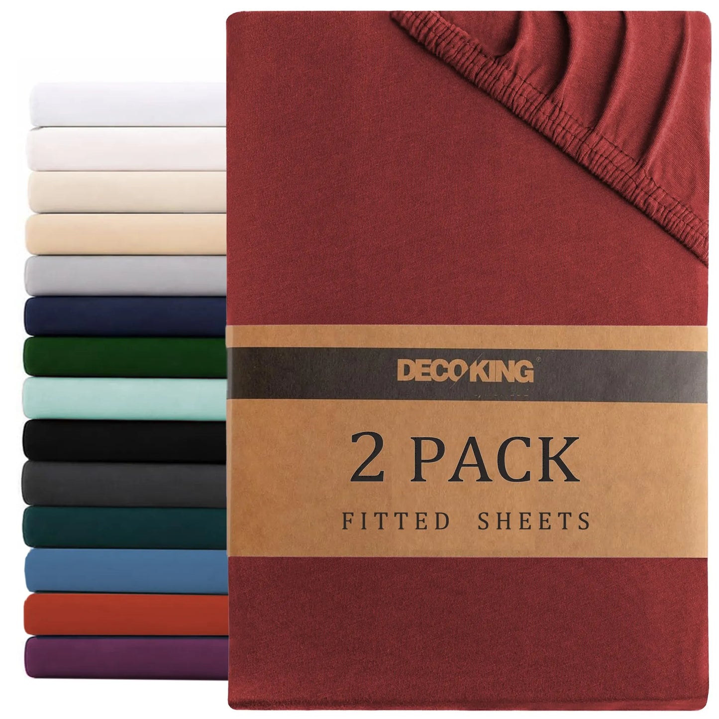 Hotel Quality Fitted sheets - 2 Piece Fitted sheets  -Breathable Bedding - Wrinkle, Fade, Stain Resistant- 26inch/40cm Deep Pocket Fitted Bed Sheet-Wrinkle and Fade Resistant,(Red,King Single)