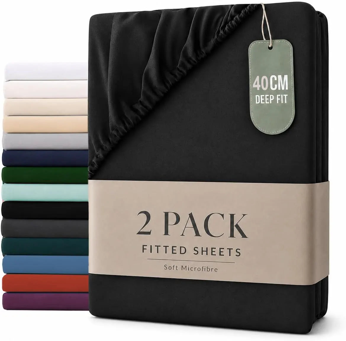 Hotel Quality Fitted sheets - 2 Piece Fitted sheets  -Breathable Bedding - Wrinkle, Fade, Stain Resistant- 26inch/40cm Deep Pocket Fitted Bed Sheet-Wrinkle and Fade Resistant,(Black,King Single)