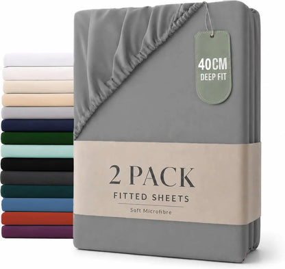 Hotel Quality Fitted sheets - 2 Piece Fitted sheets  -Breathable Bedding - Wrinkle, Fade, Stain Resistant- 26inch/40cm Deep Pocket Fitted Bed Sheet-Wrinkle and Fade Resistant,(Grey,King Single)