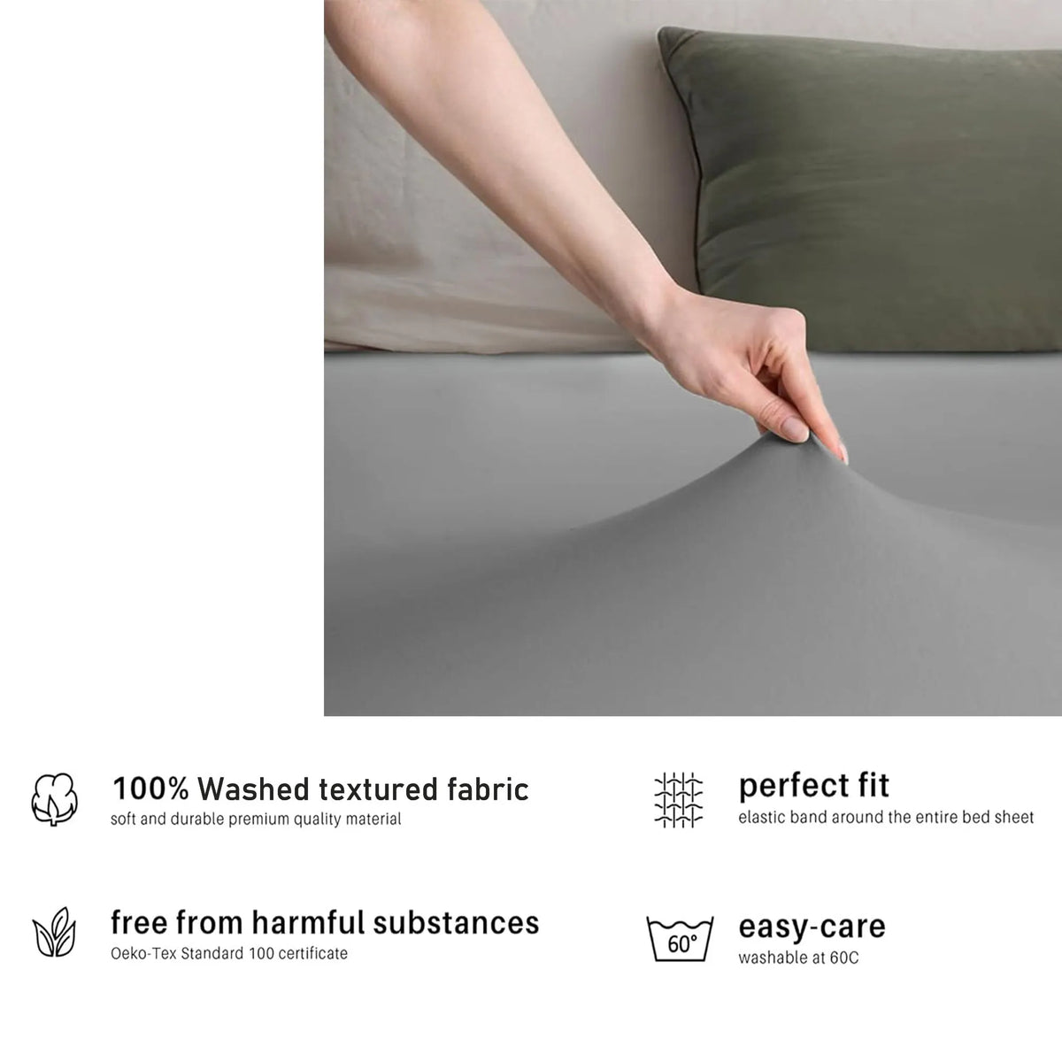 Hotel Quality Fitted sheets - 2 Piece Fitted sheets  -Breathable Bedding - Wrinkle, Fade, Stain Resistant- 26inch/40cm Deep Pocket Fitted Bed Sheet-Wrinkle and Fade Resistant,(Grey,King Single) - Image 5