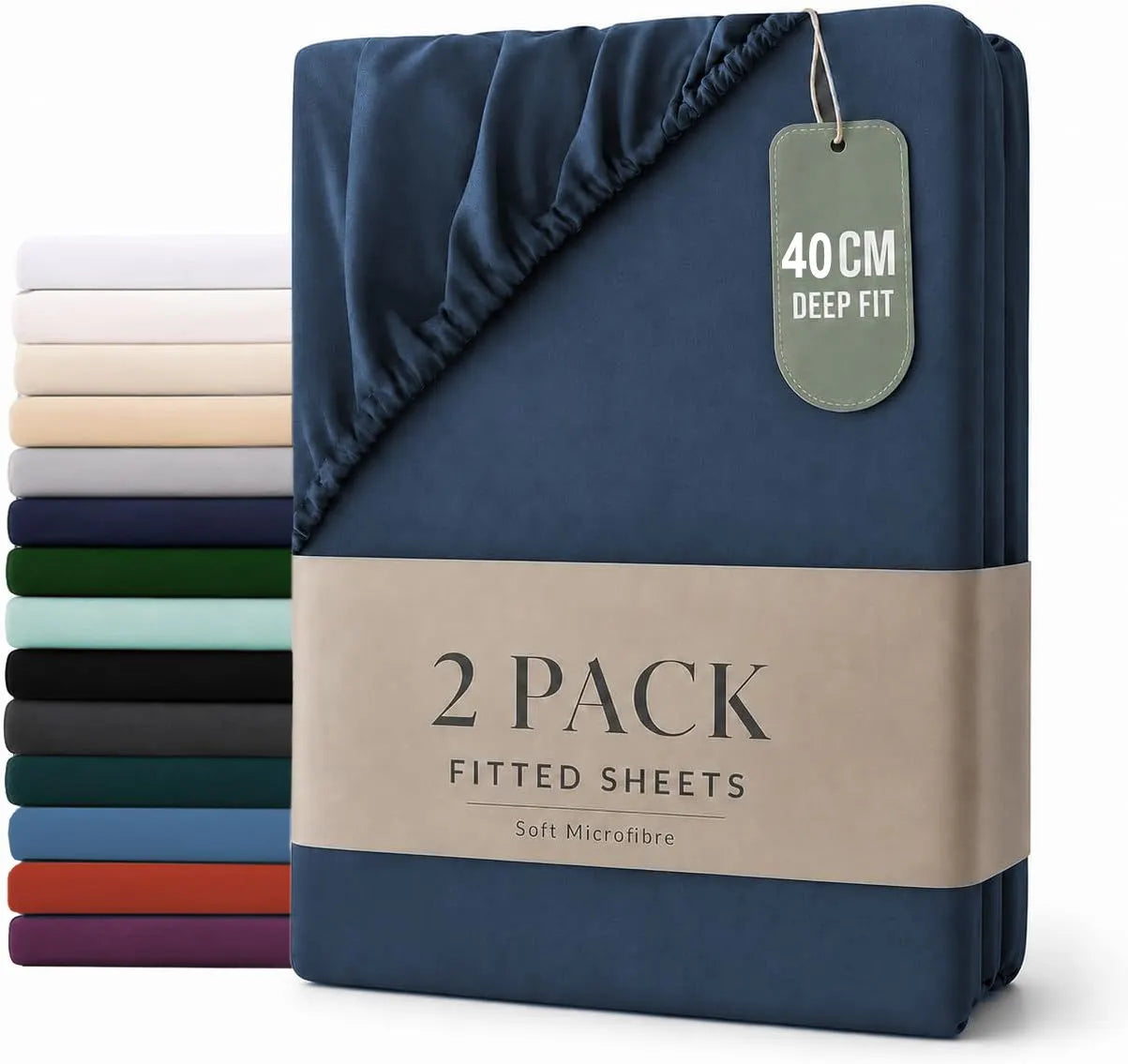 Hotel Quality Fitted sheets - 2 Piece Fitted sheets  -Breathable Bedding - Wrinkle, Fade, Stain Resistant- 26inch/40cm Deep Pocket Fitted Bed Sheet-Wrinkle and Fade Resistant,(Navy,King Single)
