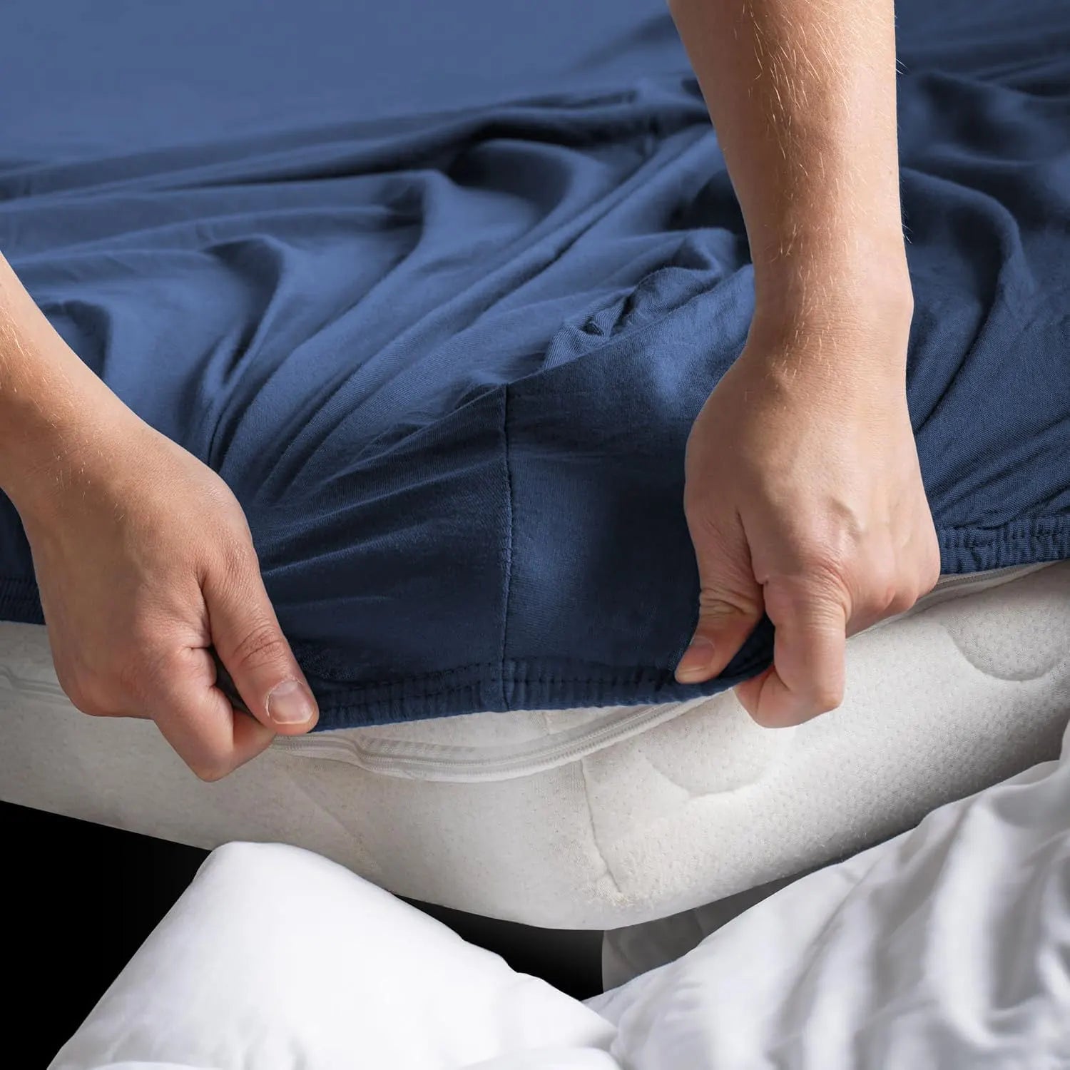Hotel Quality Fitted sheets - 2 Piece Fitted sheets  -Breathable Bedding - Wrinkle, Fade, Stain Resistant- 26inch/40cm Deep Pocket Fitted Bed Sheet-Wrinkle and Fade Resistant,(Navy,King Single) - Image 3