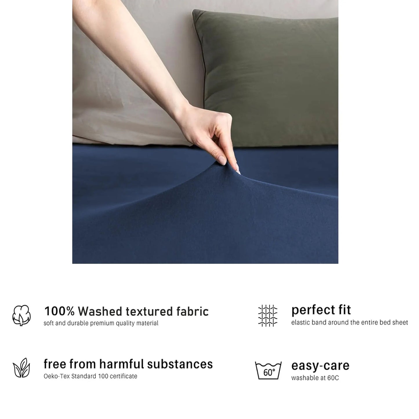Hotel Quality Fitted sheets - 2 Piece Fitted sheets  -Breathable Bedding - Wrinkle, Fade, Stain Resistant- 26inch/40cm Deep Pocket Fitted Bed Sheet-Wrinkle and Fade Resistant,(Navy,King Single) - Image 5