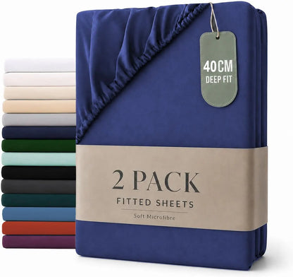 Hotel Quality Fitted sheets - 2 Piece Fitted sheets  -Breathable Bedding - Wrinkle, Fade, Stain Resistant- 26inch/40cm Deep Pocket Fitted Bed Sheet-Wrinkle and Fade Resistant,(Royal blue,Queen)