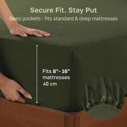 Hotel Quality Fitted sheets - 2 Piece Fitted sheets  -Breathable Bedding - Wrinkle, Fade, Stain Resistant- 26inch/40cm Deep Pocket Fitted Bed Sheet-Wrinkle and Fade Resistant,(Olive green,Queen) - Image 2