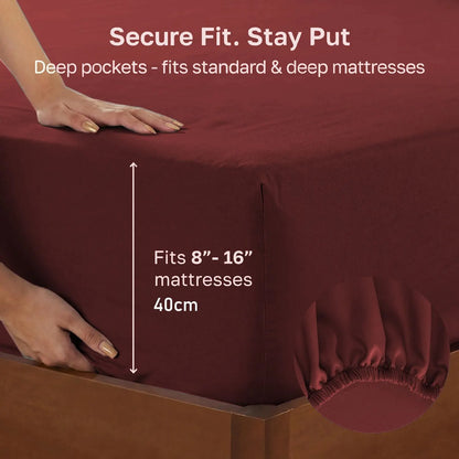 Hotel Quality Fitted sheets - 2 Piece Fitted sheets  -Breathable Bedding - Wrinkle, Fade, Stain Resistant- 26inch/40cm Deep Pocket Fitted Bed Sheet-Wrinkle and Fade Resistant,(Red,Super King) - Image 3