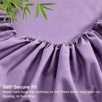 Hotel Breathable Bamboo Fitted Sheet & Pillowcase-3 Piece-Ultra Soft 2000TC Breathable Fitted Bed Sheets Set with 37 Centimetre Deep Pocket-Cooling Sheets for Hot Sleepers(Purple,Double) - Image 6