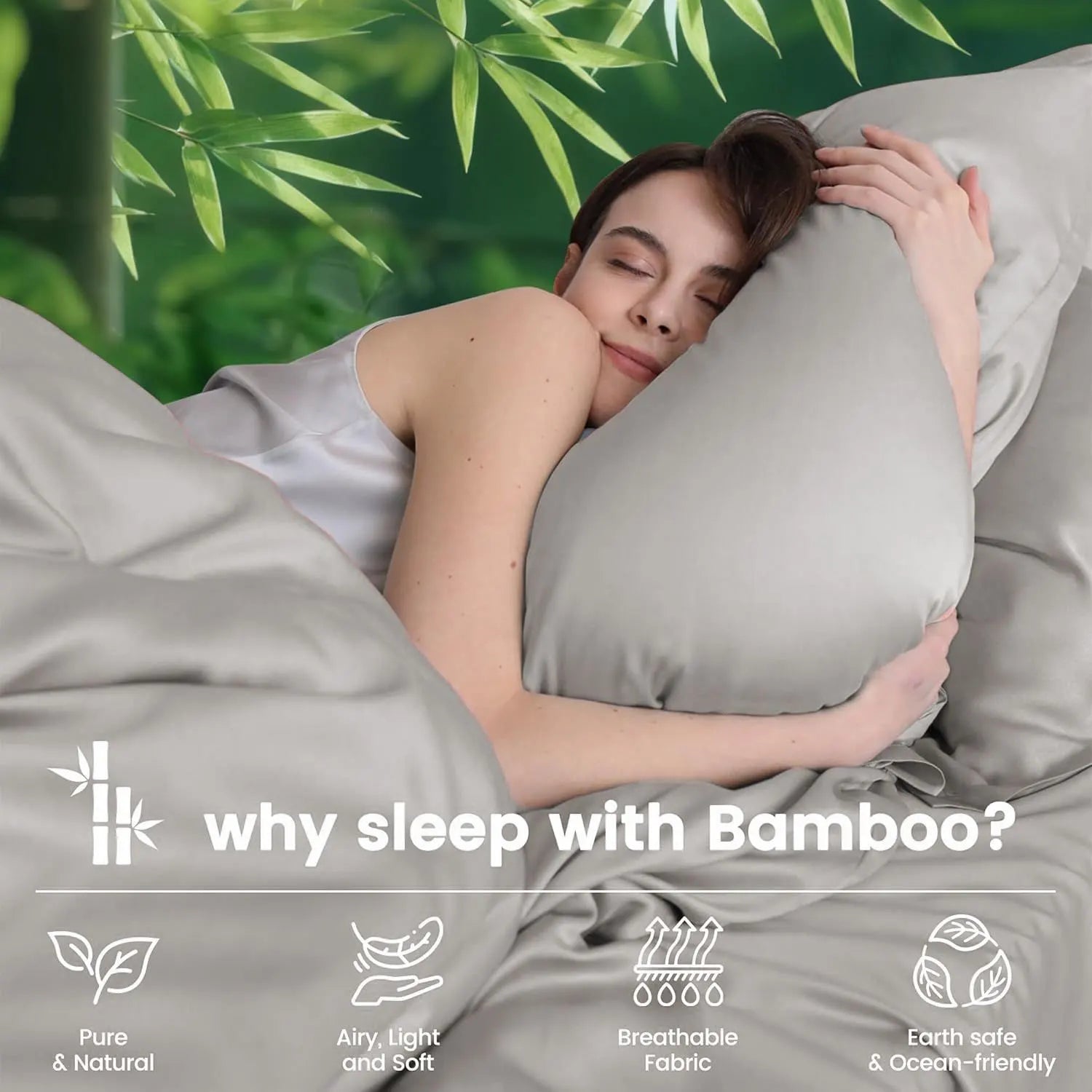 Hotel Breathable Bamboo Fitted Sheet & Pillowcase-3 Piece-Ultra Soft 2000TC Breathable Fitted Bed Sheets Set with 37 Centimetre Deep Pocket-Cooling Sheets for Hot Sleepers(Silver-gray,Double) - Image 3