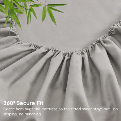 Hotel Breathable Bamboo Fitted Sheet & Pillowcase-3 Piece-Ultra Soft 2000TC Breathable Fitted Bed Sheets Set with 37 Centimetre Deep Pocket-Cooling Sheets for Hot Sleepers(Silver-gray,Double) - Image 6