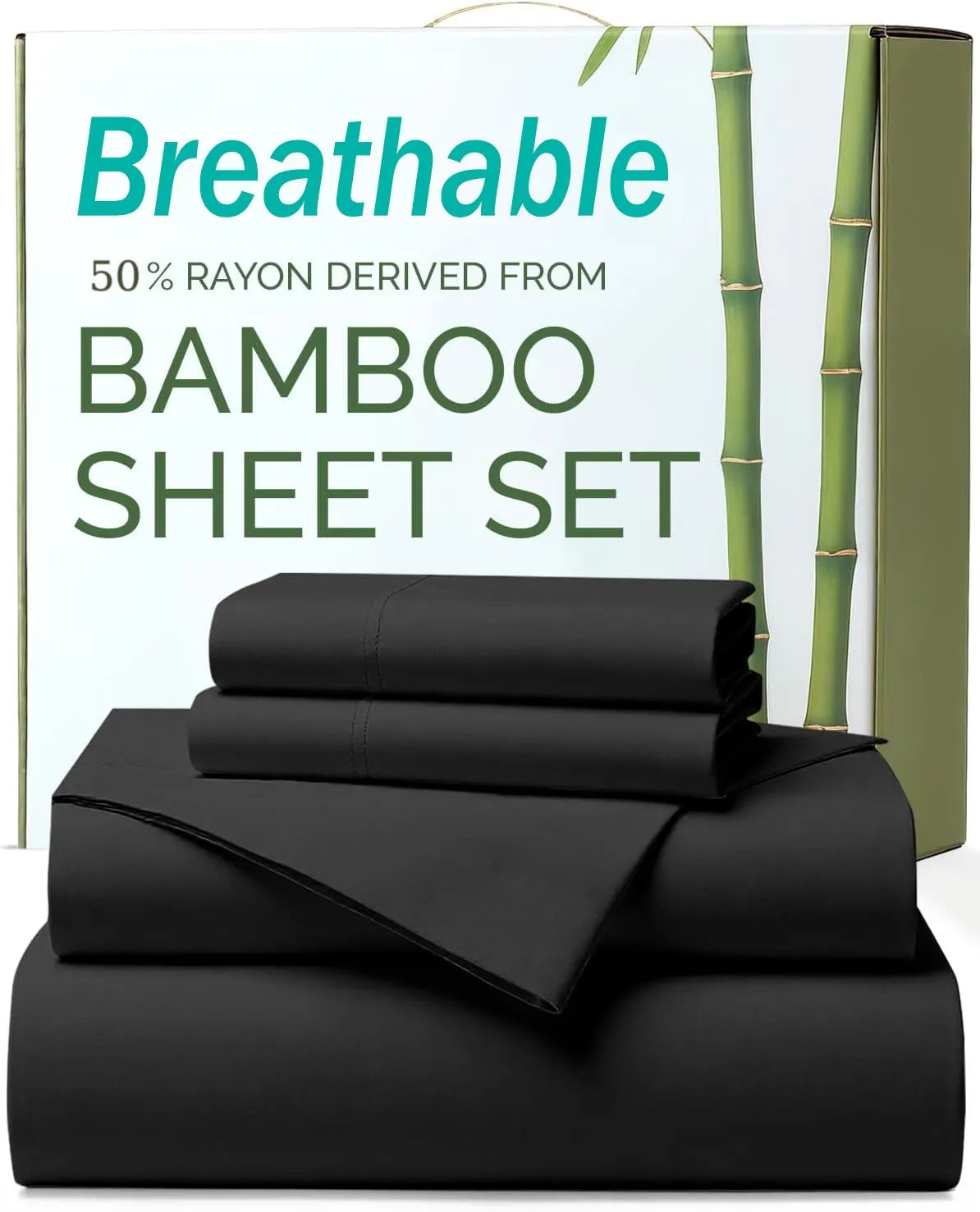 4 Piece Ultra Soft Bamboo Breathable Sheet Set -Hotel 2000TC Breathable Bed Sheets Set with 37 Centimetre Deep Pocket-Breathable Sheets for Hot Sleepers(Black,King)